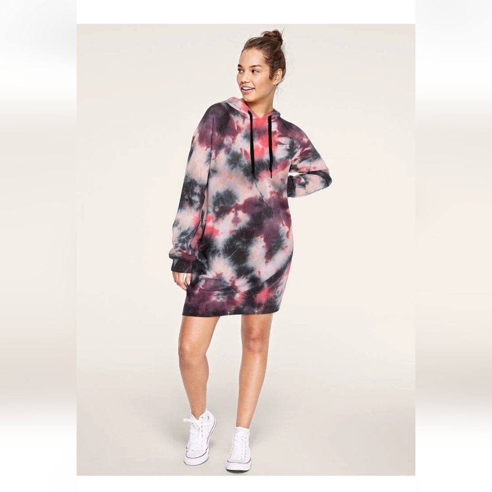 Victoria Secret Pink Tie-Dye Hooded Sweatshirt Dress Size M